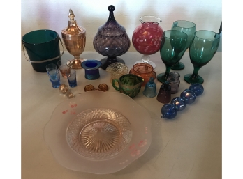 Very Generous Lot Of Colored Glass Items