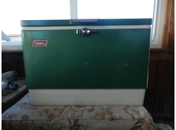 1970s COLEMAN Snow Lite 28' Green Metal Large Cooler, Ice Chest