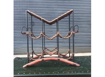 Mid Century Bamboo Rattan And Metal Asian-Style Wine Bottle Rack