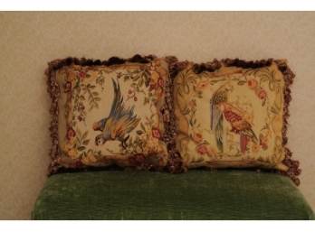 Two Woven Silk Tapestry Pillows