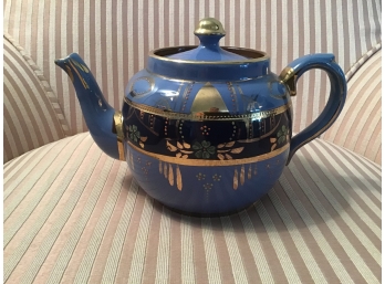 Price Sky Blue Teapot Embellished With Cobalt And Gold Detailing