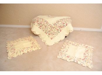 Yellow Floral King Size Bed Quilt And Matching Euro Shams