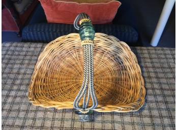 Unique Wicker, Metal And Glass Handled Log/Kindling Basket