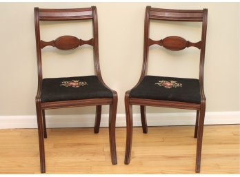 Set Of Two R.H. Macy & Co. Mahogany Needlepoint Side Chairs