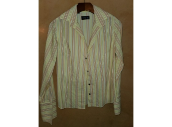 Niformis Long Sleeve Shirt Size Small (peach And Yellow Stripes)