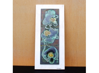 Floral Ceramic Tile Plaque On Wood  By Elise Ralph (1916 -2016, Stamford, CT)