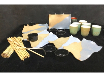 Handmade Textured Sushi Stoneware Plates Grouping