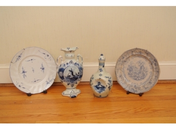 Vintage Blue And White Delft Porcelain Pieces - 4 Pieces