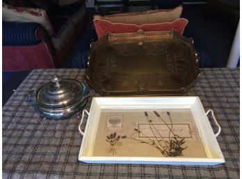 Trays, Silverplate And Pyrex Serving Items