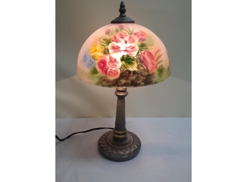 Rose Floral Hand Painted Glass Shade Lamp