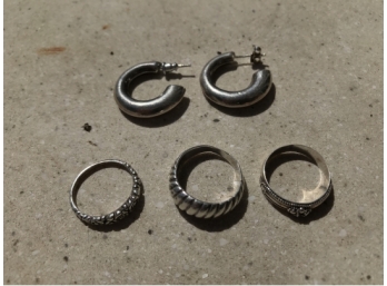 Group Of Sterling  Hoop Earrings And Rings