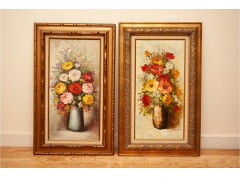 Two Floral Gold-Framed Paintings