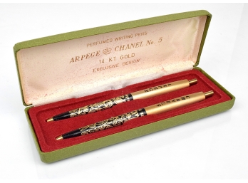 Chanel No. 5/Arpege Vintage 14K Gold Pen Set