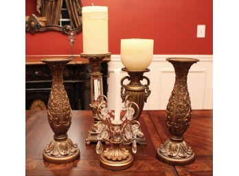 A Collection Of Gold Gilt Candle Holders