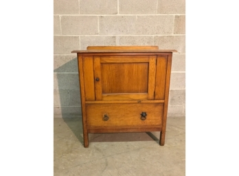 Oak Washstand With Center Door And Lower Drawer