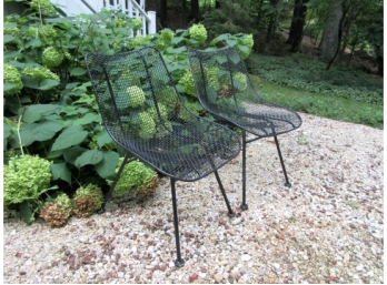 Pair Webbed Metal Outdoor Chairs