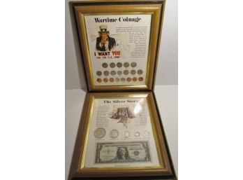 Collectible Silver Coins And Other Framed Currency