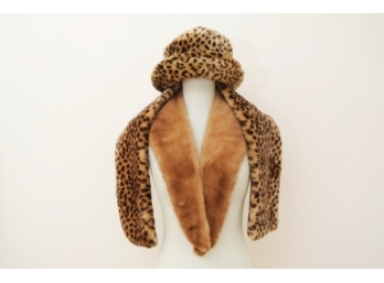 Faux Leopard Hat And Scarf Along With A Genuine Mink Collar