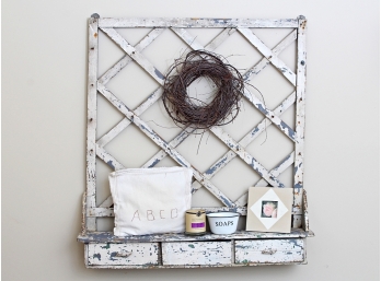 Vintage Trellis Frame With Lower Drawers Wall Hanging