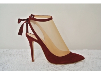 Pair Carmen Marco Valvo Calzature Burgundy Suede Heels - Size 5