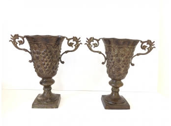 Matching Bronzed Verdigris Handled Urns
