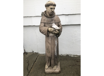 29' TALL- Vintage Saint Francis Of Assisi Holding White Bird Concrete Lawn Statue (see Description)