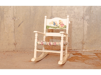 Cute White And Bunny Painted Childs Rocker