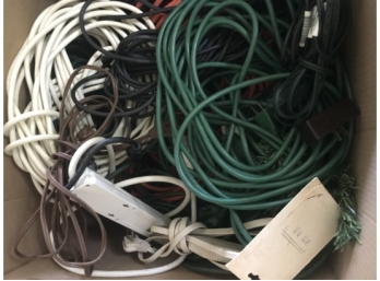 Large Box Lot Of Extension Cords And Multiple Outlet Extension Cords