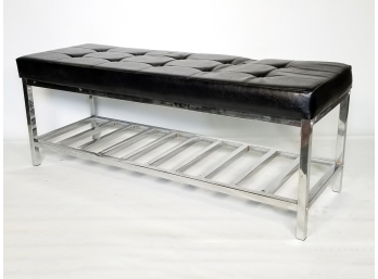 A Modern Bench Of Upholstered Vinyl And Chrome