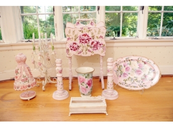 Group Of  Handpainted Cabbage Roses Decorative Accessories