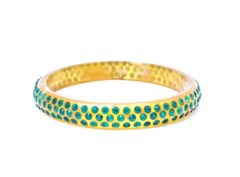 Celluloid Bangle Bracelet With Green Stones