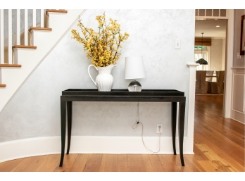 Ebonized Console Table, Table Lamp And Florals