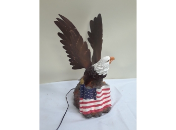 Lighted American Eagle On Rock Figure