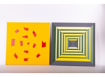Pair Of Modern Geometric Abstract Paintings