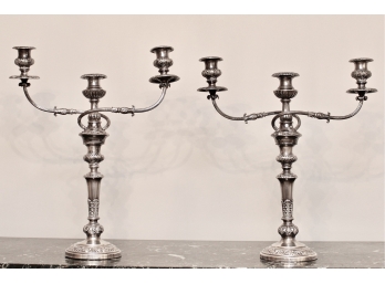 Pair Of Antique Sterling Silver Candelabras (Weighted)