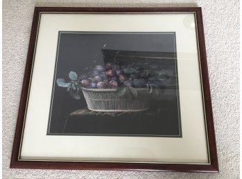 Basket Of Fruit Painting In Wood Frame