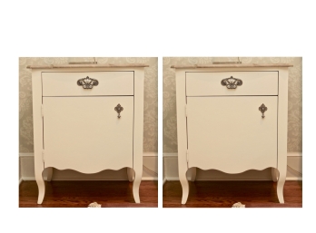 Set Of 2 Hand Painted Faux Marble Top Gorgeous End Tables