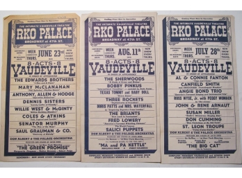 Three Vintage 1949 Vaudeville Playbills - RKO Palace Theatre In NYC