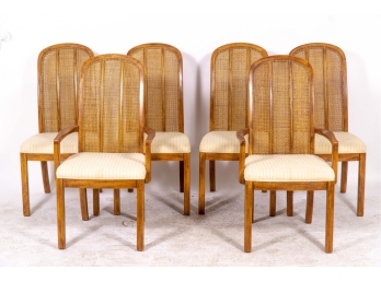 Set Of Six Vintage Caned Back Dining Chairs