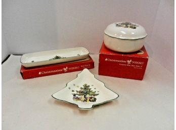 Pre Owned 3 Pc NIKKO Christmastime Chrismas Tree Porcelain Holiday Items
