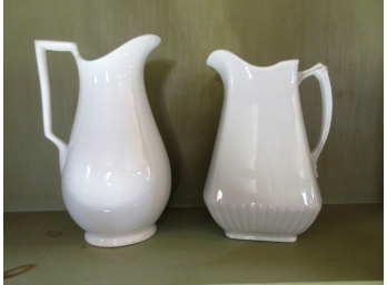 Two Antique English Ironstone Pitchers Of Unusual Form