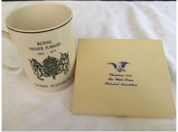 Wedgwood Queen Elizabeth Silver Jubilee Mug  And White House 1995 Orniment