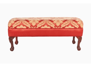 Red Damask Upholstered Footstool Bench