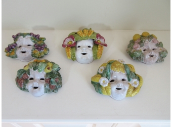 Group Of 5 Italian Vintage Majollica Face Plaques
