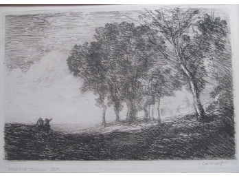 Original Etching By Jean-Baptiste-Camille Corot 'Paysage Italian VXIII' Signed In Pencil