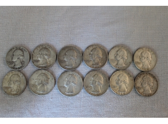 USA Quarter Dollar 1953, 1959, 1960, 1963 & (8)1964 - 90% Silver - 12 Pc Lot