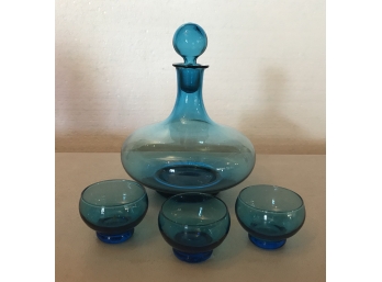 Blue Decanter And 3 Shooters