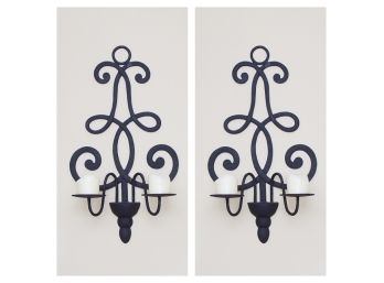 Pair Iron Two Light  Wall Sconce Candle Holder