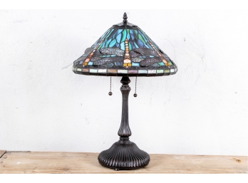 Tiffany Style Leaded Glass Dragonfly Lamp