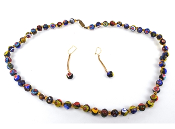 Venetian Milifiore Murano Glass Beads Necklace/Earrings